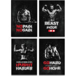 Bilder-4er-Set-Fitness-Bilder-no-pain-no-gain-beast-mode