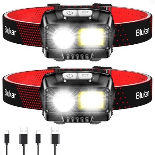 Blukar LED Stirnlampe 2000L mit 8 Modi und Sensor 2er Set