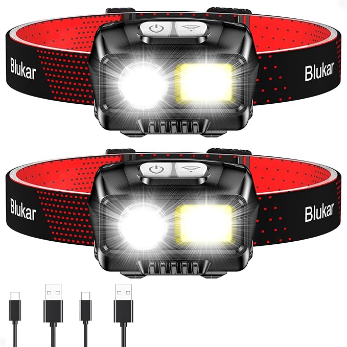 Blukar LED Stirnlampe 2000L mit 8 Modi und Sensor 2er Set